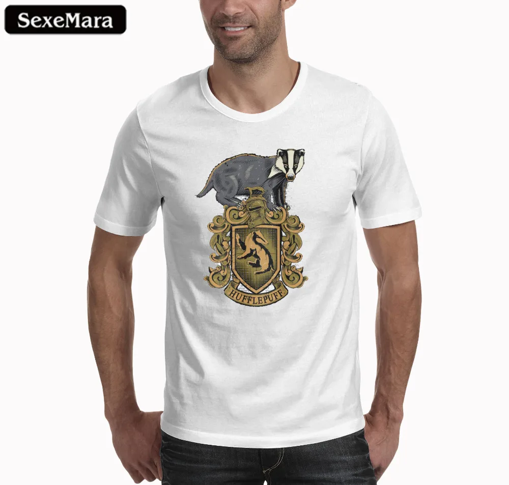 

SexeMara Shirts Summer Short Sleeve Novelty Hufflepuff Quidditch T Shirt Funny Adult Mens Cotton Tee Sizes S-4XL