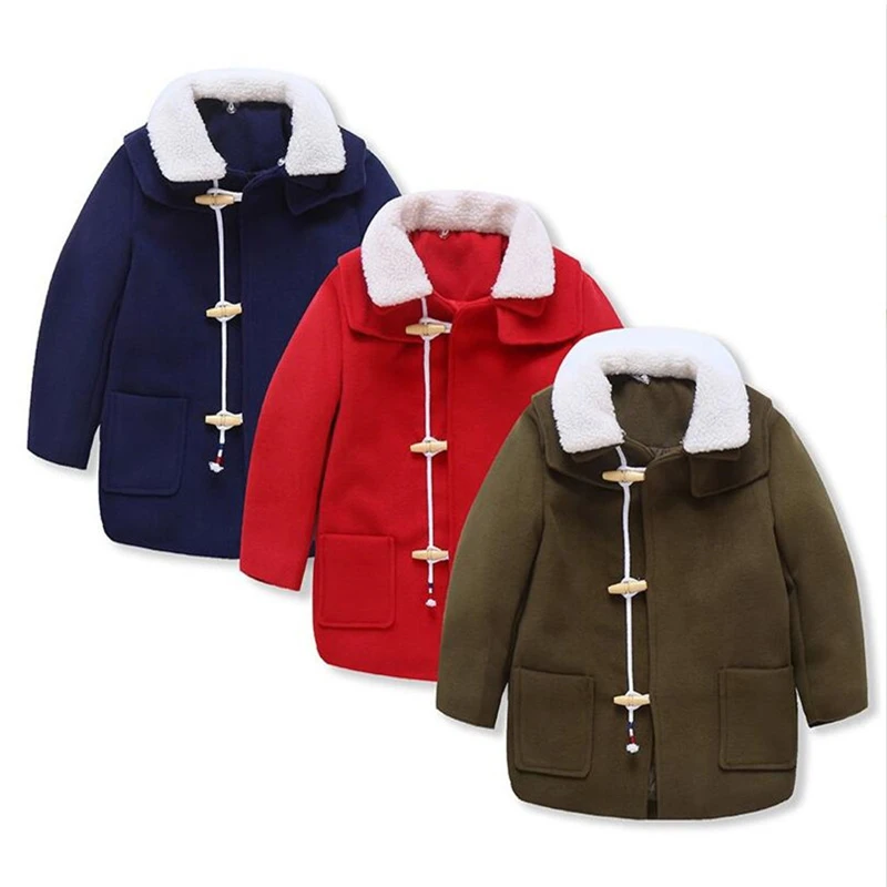 2 8 years Baby Boys Woolen Long Jacket 2018 Children Warm Cotton