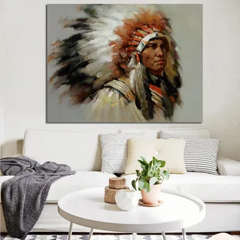 

YWDECOR Abstract Native indian Feathered Portrait Canvas Painting Poster and Print Pop Art Wall Picture for Living Room