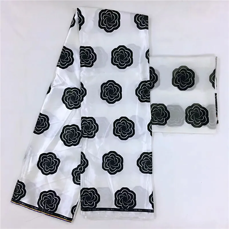 

Hot selling satin silk fabric 4+2 yards/lot colorfast Nigrian design African wax pattern satin silk fabric for clothing TJ062505