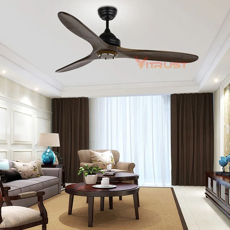 

Nordic Village Wooden Ceiling Fan Industrial Ceiling Fans Decorative Home Restaurant Ceiling Fan with Remote Control