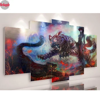 

5 Pieces Fantasy Motivational Poster diamond Painting Abstract Art Decorative Tiger painting cross stitch 3D embroidery mosaic