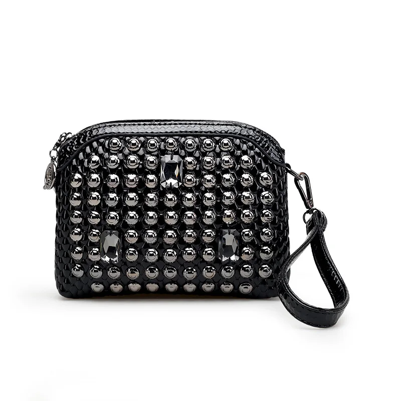 

fashion sequined double pocket multi-layer rivet rhinestone handbag summer new tide casual crossbody shoulder bag