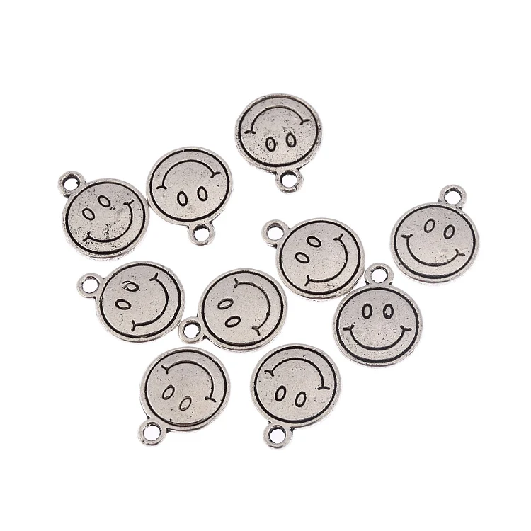 

10pcs antique tibetan silver round smiley face alloy charms pendant fit bracelet necklace DIY jewelry findings