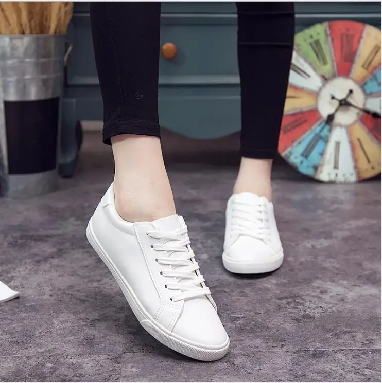 Women Sneakers Spring Feminino Lace-up White Canvas Shoes Women Pu Solid Color Female Shoes Casual Board Shoes Women Shoes