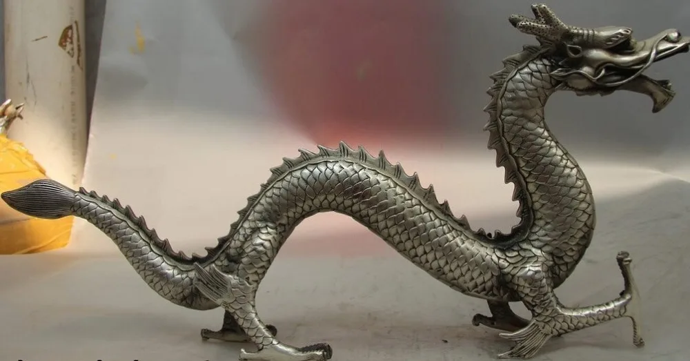 

R0722 Details about China Tibet Silver Feng Shui luck Zodiac Mascot Water Dragon Statue Sculpture
