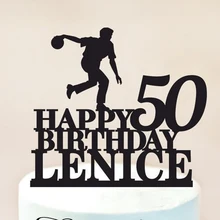 Пользовательское имя и возраст Боулинг счастливое украшение для именинного торта, акриловый деревянный Золотой Серебряный декор для вечеринки в честь Дня Рождения, уникальный подарок