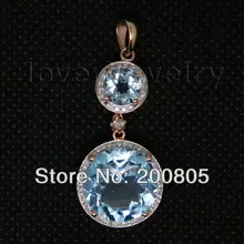 Подвески для женщин Винтаж Твердые 18Kt розовое золото бриллианты круглый синий топаз кулон цепочки и ожерелья без цепи ювелирные украшения