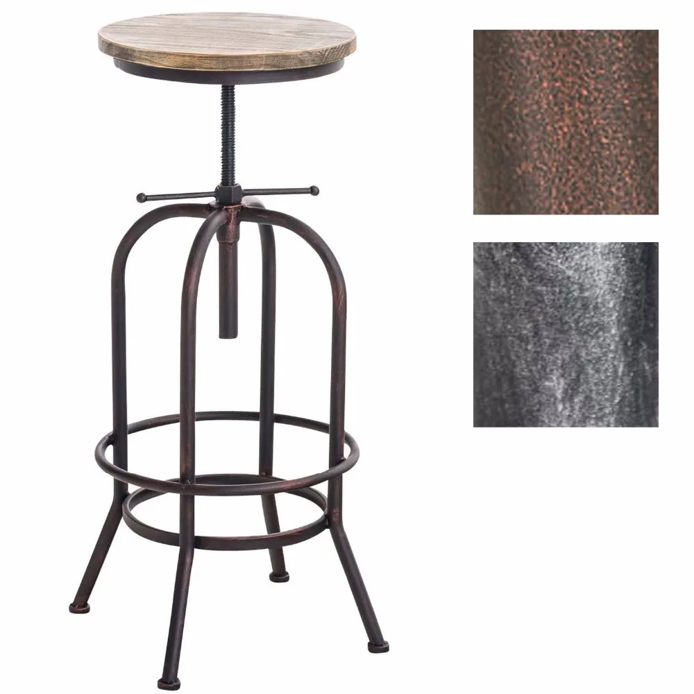 Bar stool in retro industrial look | Metal stool with solid wooden seat | Adjustable height chair | with Footrest | Bronze