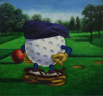 

100% Hand Painted Modern Cartoon Oil Painting on Canvas Cartoon Golf Oil Painting Wall Art Painting Picture for Living Room