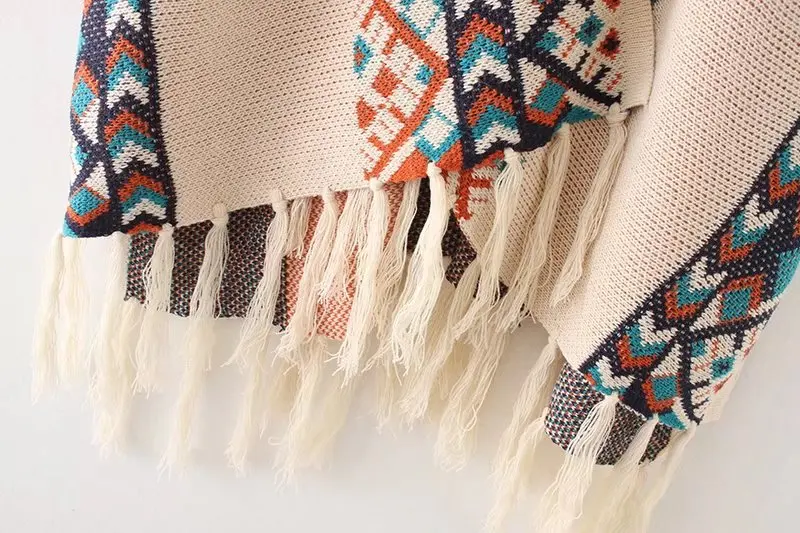 Cheshanf 2019 осенне зимняя Дамская обувь Племенной Этническая вязание кардиган свитер теплая шаль модная уличная пончо накидка