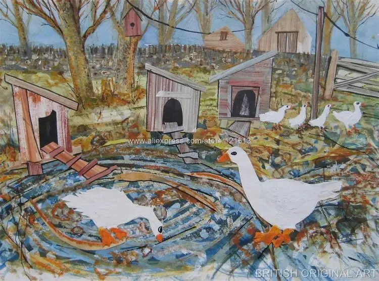 Ducks And Geese Pond Farmyard Farm Garden Landscape Artist Debbie On