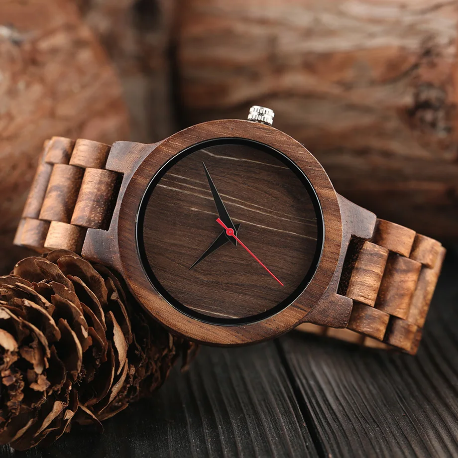 Unique Men Creative Wood Watches Full Natural Bamboo Handmade Wooden Sports Quartz Wristwatch Top Quality Red Second Hands Clock (22)