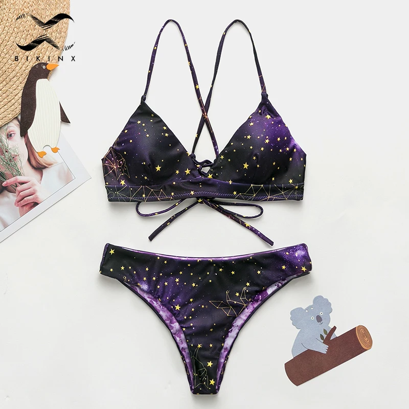 

2019 new print bikini set Bandage top swimsuit female bathing suit Cross up swimwear women High cut Summer bathers Sexy biquini