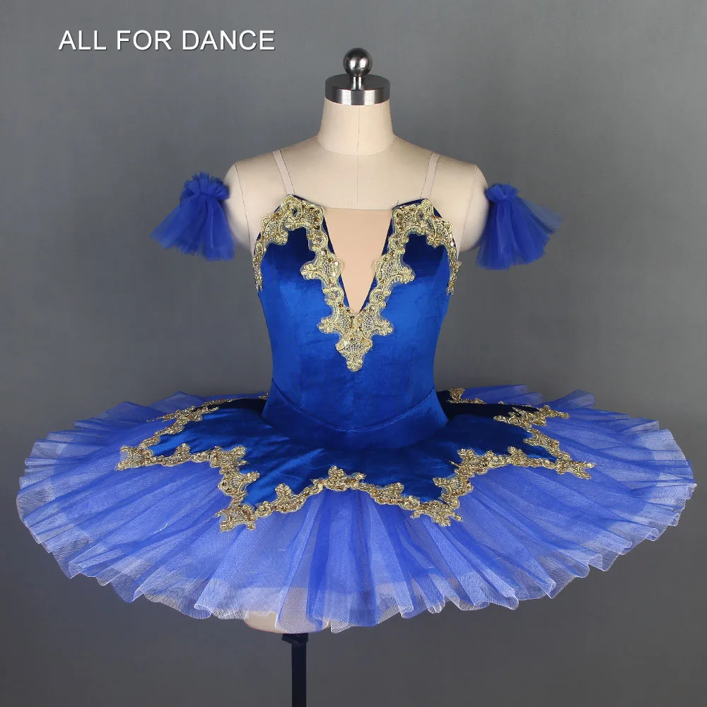 Royal blue with gold trim Pre professional ballet dance costumes pancake tutu classical ballet