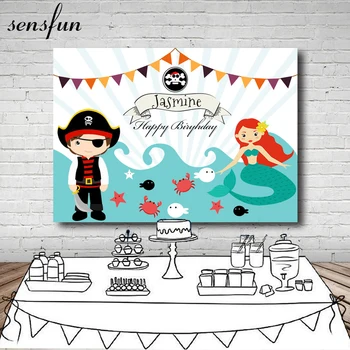 

Sensfun Little Mermaid Birthday Party Backdrop Bunting Pirate Girls Boys Children Backgrounds For Photo Studio 7x5FT Vinyl