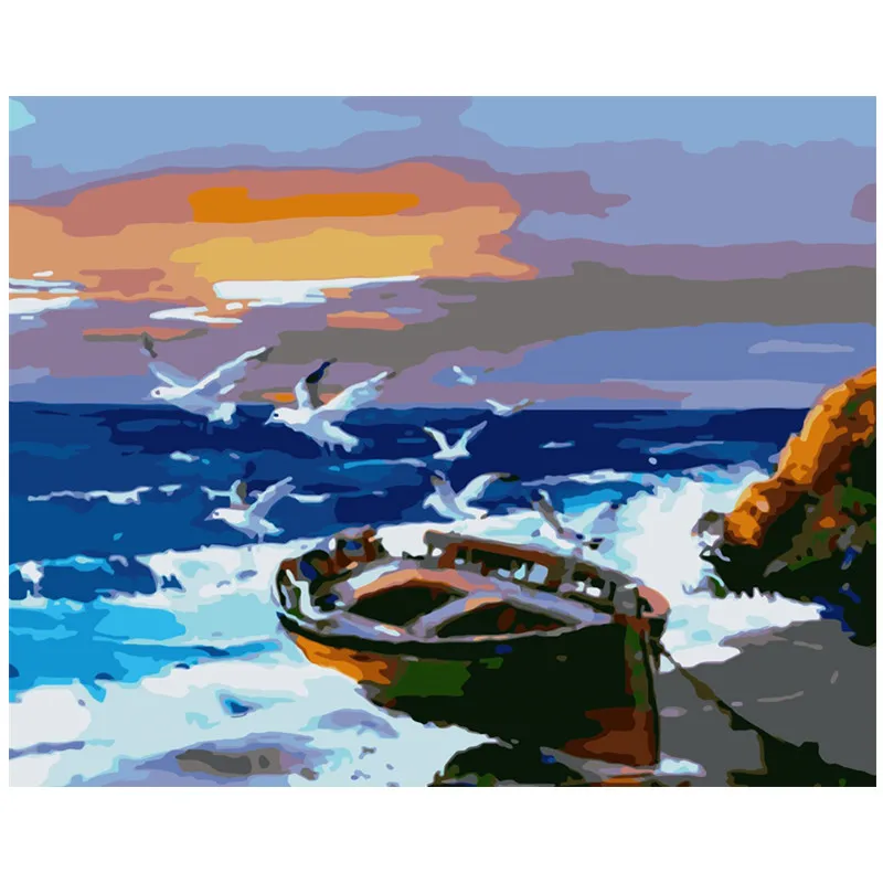 

Painting By Numbers DIY Dropshipping 40x50 50x65cm Abandoned fishing boat Still life Canvas Wedding Decoration Art picture Gift