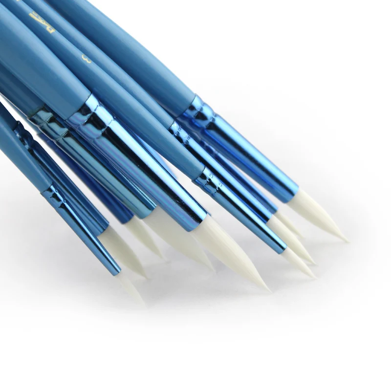 Bianyo 12 шт. разных размеров круглый наконечник художника нейлоновая кисть для окрашивания волос набор синяя краска деревянная ручка Акварельная кисть товары для рукоделия