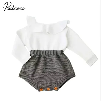 

Newborn Baby Girls Kids Winter Warm Clothing Wool Knitting Ruffles Crochet Tops Romper Long Sleeve Sweater Outfit Jumper Clothes