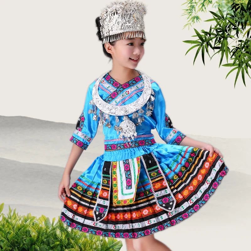 

Chinese Traditional Hmong Costume Peacock Embroidered Ruffle Skirts Clothing Sets Miao Dance Costumes Dress Perform Dance Wear