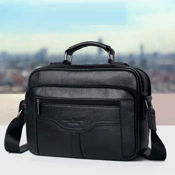 

High Quality Natural Skin Men Shoulder Handbag Business Tote Bag Casual Genuine Leather Messenger Briefcase Cross Body Bags