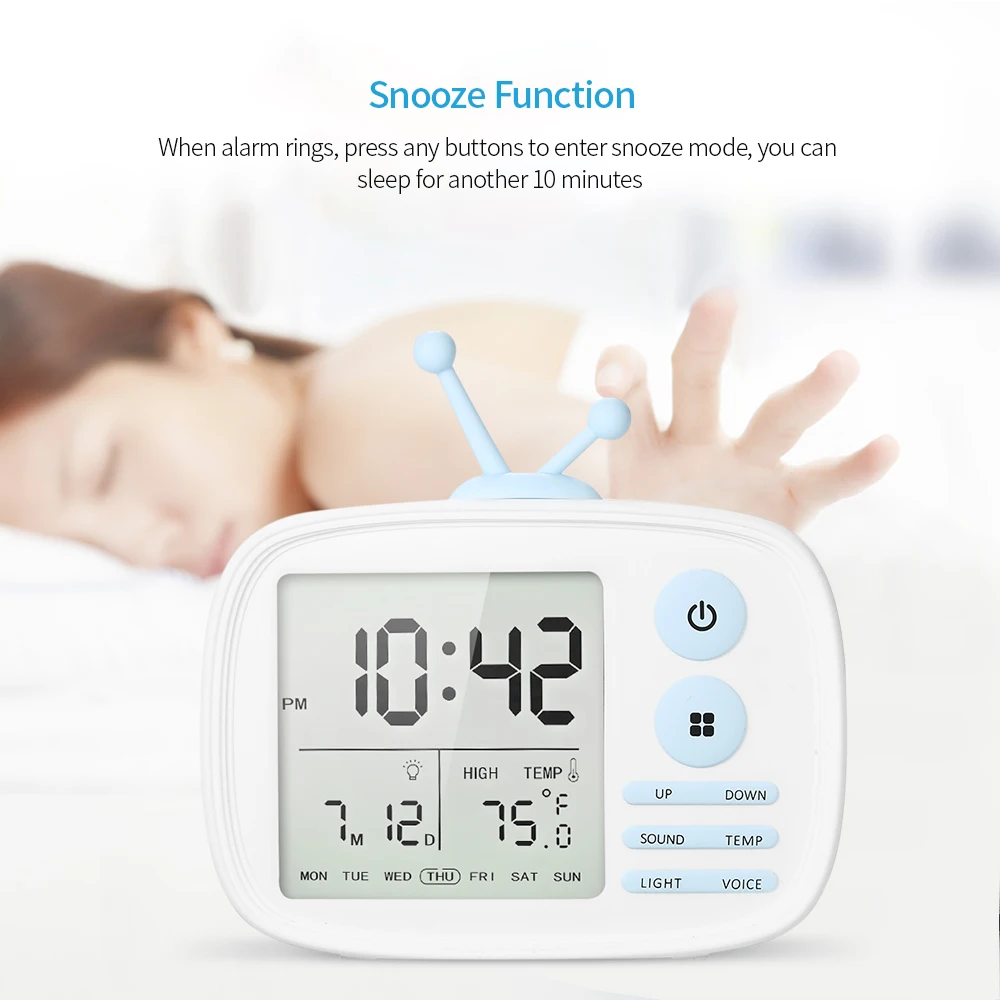 LCD TV Alarm Clock Time Temperature Date Week Display Alarm Clock with