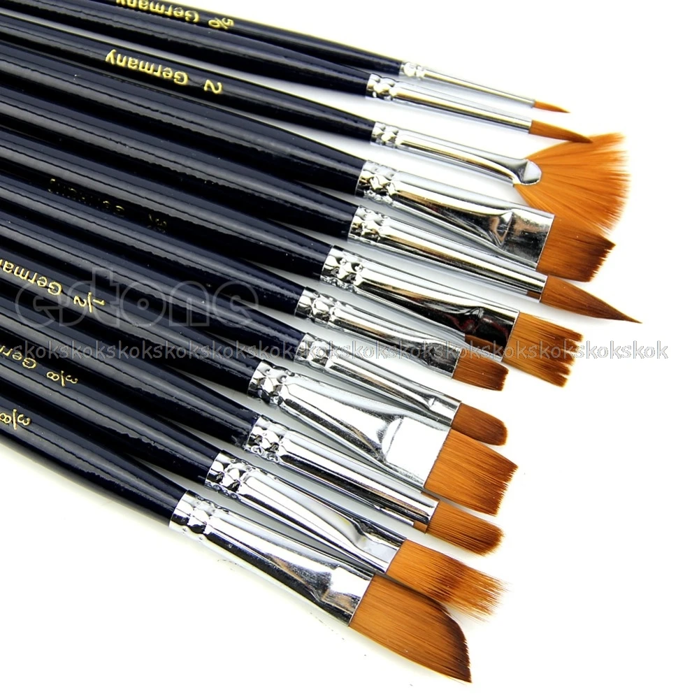Koop Nieuwe 12X Kunstenaar Verf Borstel Set Nylon Haar Aquarel Acryl Olieverf Supplies JUL26 dropship