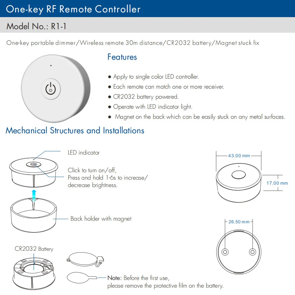 R1-1 Wireless LED Dimmer