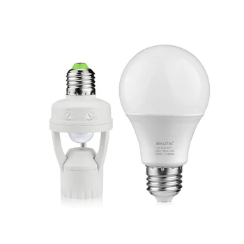 

E27 Infrared PIR Motion Sensor Base Holder + 220V 12W LED Ball Bulb Night light lamp driveway Stair Sensor lighting