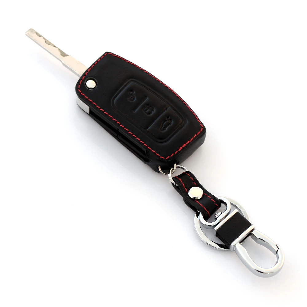 Genuine leather Cover for Ford Fiesta Focus 2 Ecosport Kuga Escape Car Flip folding Remote key Case 3 Buttons VCiiC