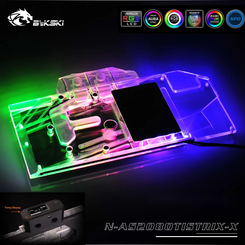 Bykski N AS2080TISTRIX X GPU/VGA полное покрытие водяного охлаждения блок со светодиодной