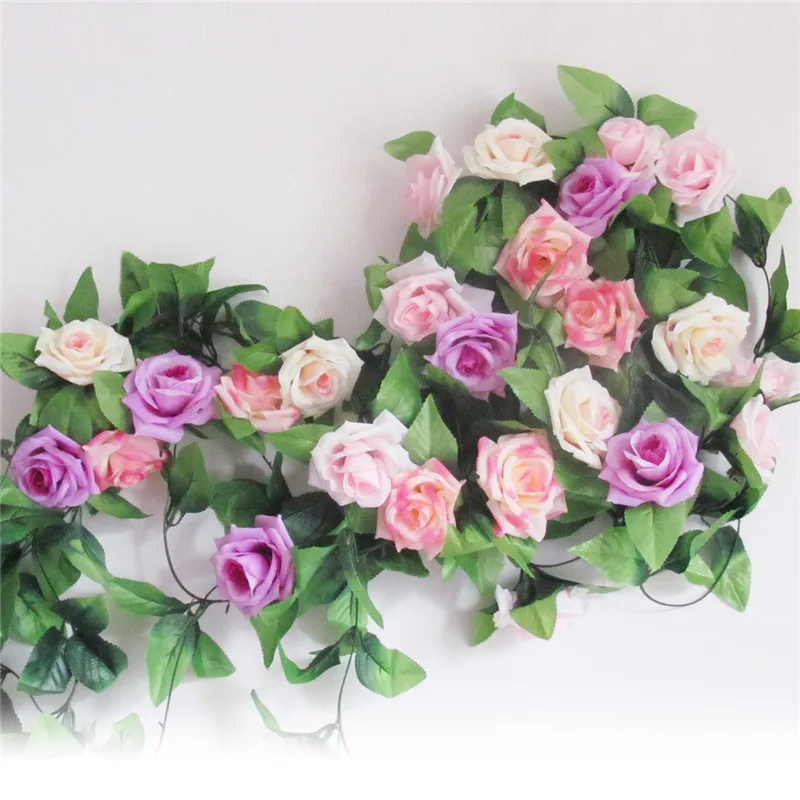 1pcs/lot 230-250cm Artificial Flowers Silk Roses Ivy Vine diy with Green Leaves Fake leaf artificial flowers for home decoration
