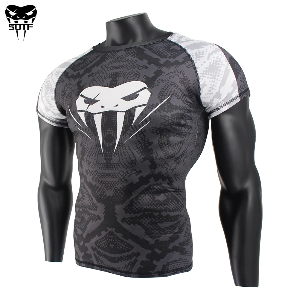 

SOTF snake scale short sleeve fitness MMA Boxing jerseys tiger muay thai rashguard jiu jitsu king boxing t shirt mma compression