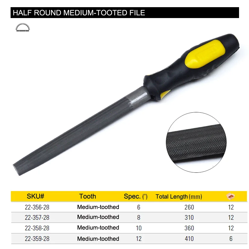 22-352 half-round medium-toothed file size