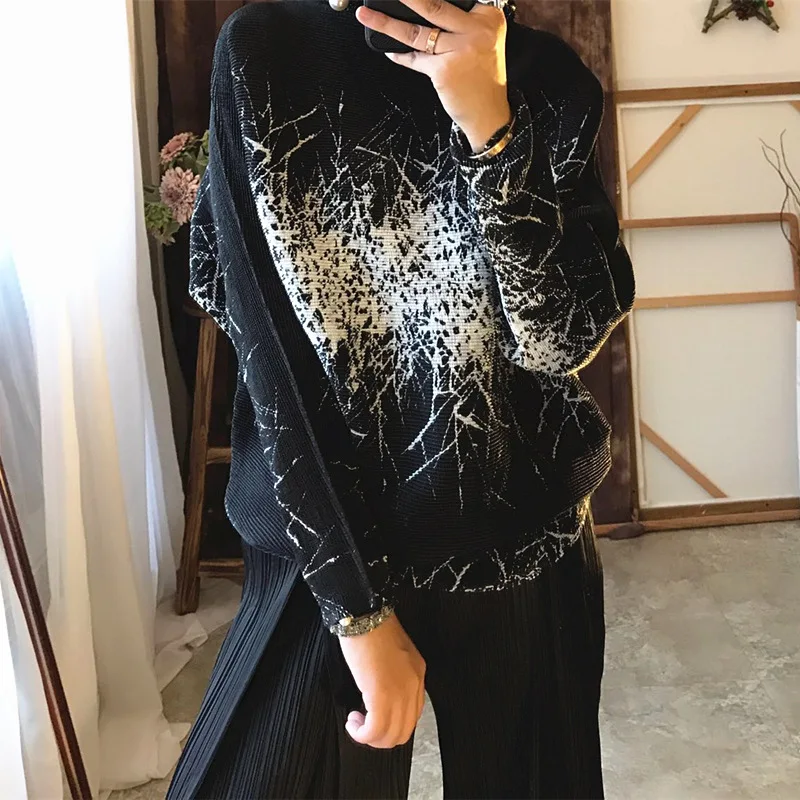 

2018 New Arrival Autumn Women Pleated Printing Fashion Casaul Elastic Turtleneck Batwing Sleeve Blouses Shirts