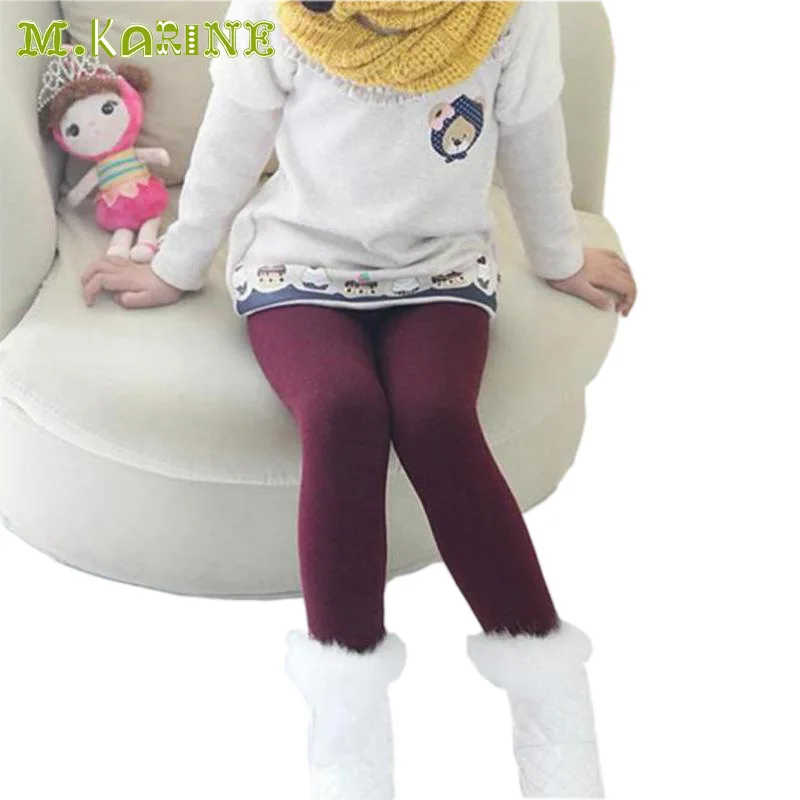 Winter Fur Girls Leggings Children Pants Kids Thick Warm Elastic Waist