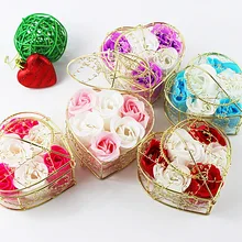 Valentine's Day Present 6 gold-plated iron basket rose soap flower Valentine's Day Suprise Wedding Party Decoration  