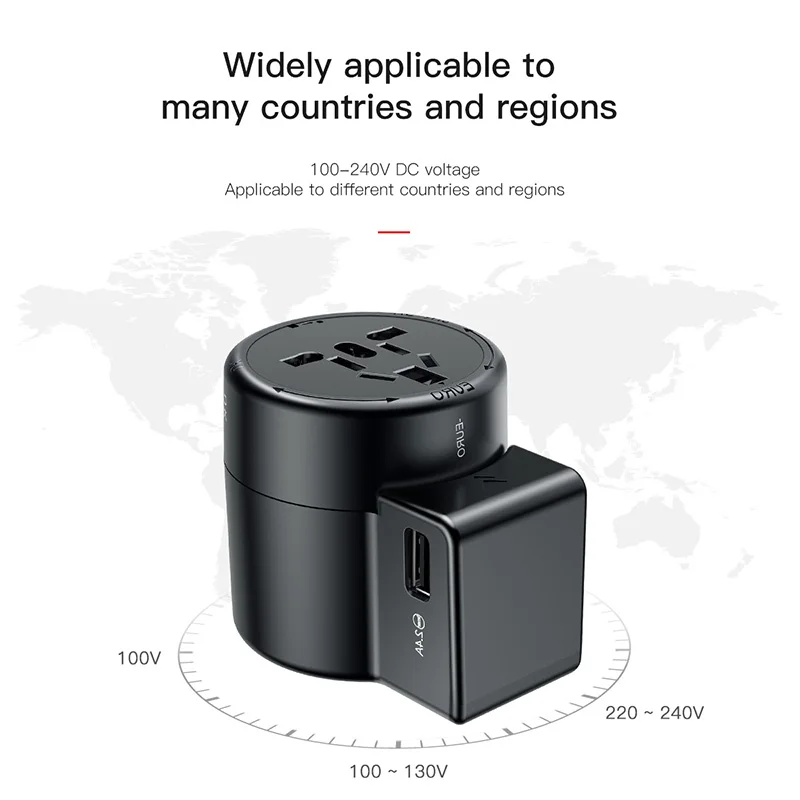 Baseus Универсальный адаптер для путешествий, USB зарядное устройство, двойной USB 2.4A, дорожное настенное зарядное устройство, вилка, адаптер питания, конвертер для ЕС, США, Великобритании, Австралии