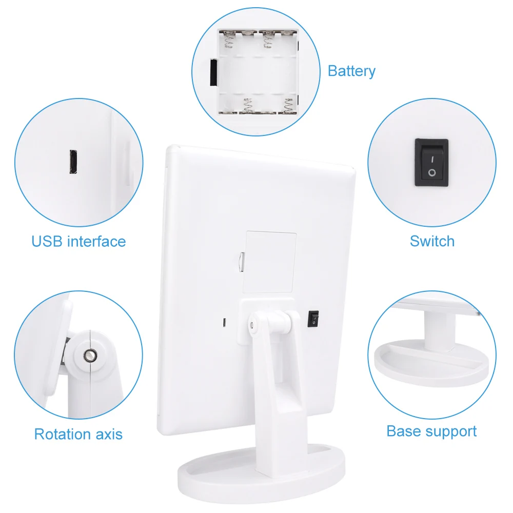 21 LEDs Folding Lamp Luminous Makeup Mirror 2X/3X Magnifying 180 degree Rotating Adjustable Tableto