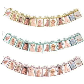 

baby shower Kids Frist Birthday Banners 12 Months Photo Frame Bunting Garland Boy Girl 1st One Year Party Decoration Supplies