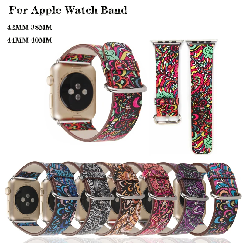 

Colorful Ethnic Leather Bracelet strap Chinoiserie Style For Apple Watchband 4 44/40mm wristband for iWatch series 3 2 1 42/38mm
