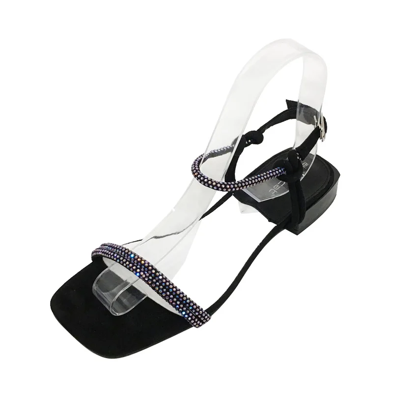 

Summer 2019 new thick with square head suede back space simple sequins with low heel sandals women