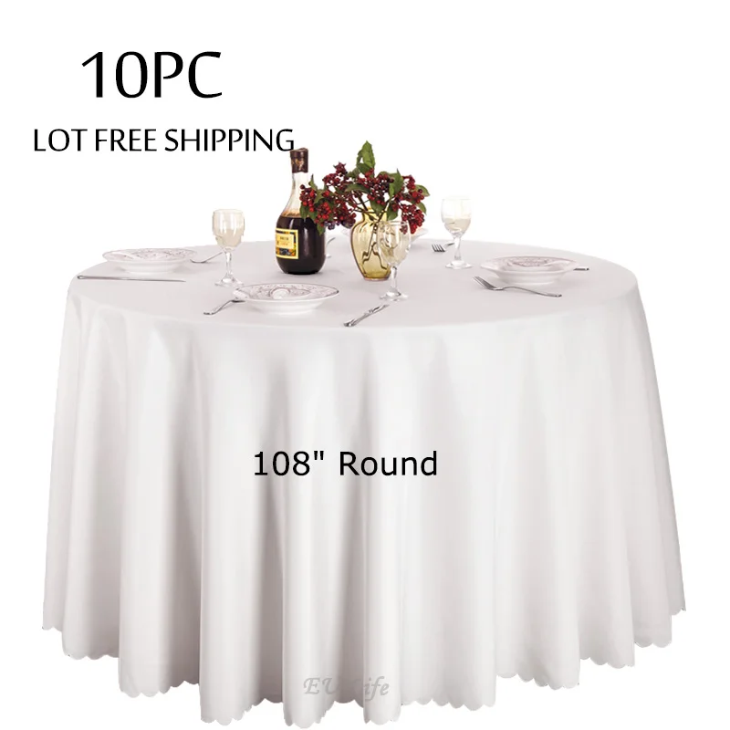 10PCS Luxurious White Polyester 108" Tablecloth Hotel Party Home