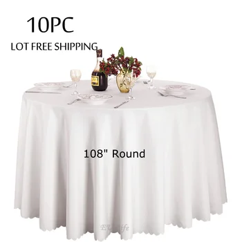

10PCS Luxurious White Polyester 108" Tablecloth Hotel Party Home Wedding Table Linens Machine Washable Fabric Round Table Cloth