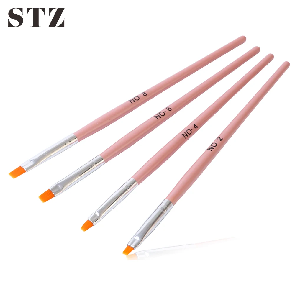 

STZ 4pcs/Set UV Poly Gel Extension Builder Nail Art Brush Pen Painting Drawing Stripes Flower Liner Tips Acrylic Manicure H023