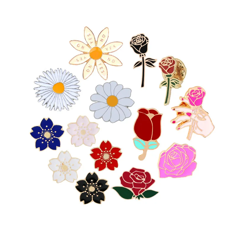 

14 Style Charm Rose Enamel Pin Brooch Flower Cherry Blossom Daisy Brooches For Women Jackets Badge Accessories Couple Jewelry