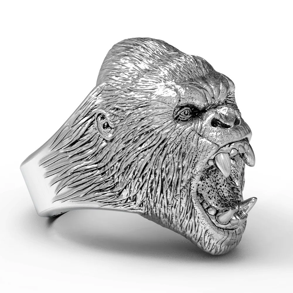 Властный 3D Серебряный орангутанг обезьяна черная голова уникальное животное кольцо для мужчин Байкер ювелирные аксессуары в стиле панк бойфренд подарок - Цвет основного камня: Silver