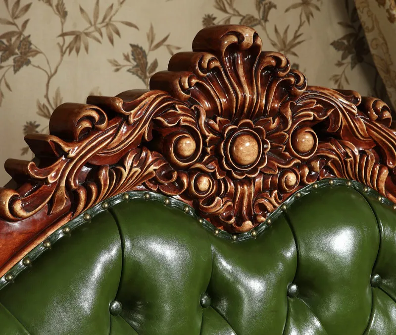 الأوروبية نمط خشب متين منحوتة غرفة نوم الأثاث ، العتيقة الصلبة أثاث غرف النوم الخشبية ، الأخضر/البني أثاث غرفة نوم