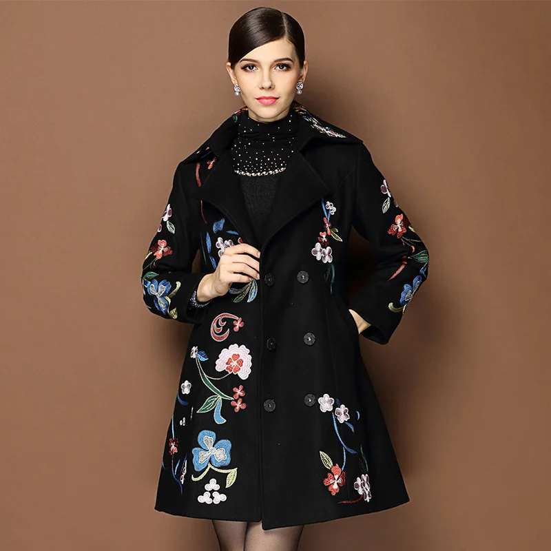 new winter women's double breasted loose big yards long section
