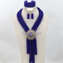 Изящные Дубай Свадебные африканские бусины Королевский Голубой Кристалл Ожерелье нигерийские нарядные бусы Свадебный подарок AIJ609